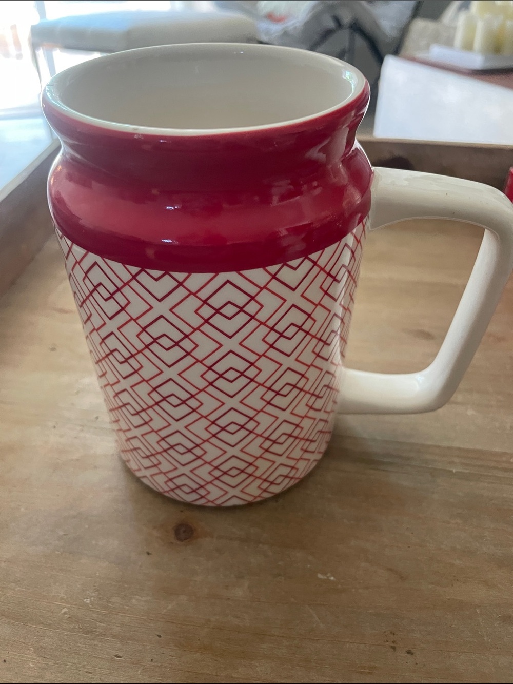Large numbers Red Geometric Ceramic Mug with White Handle coffee tea